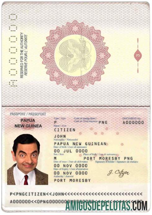 Passaporte Papua Nova Guiné exemplo real